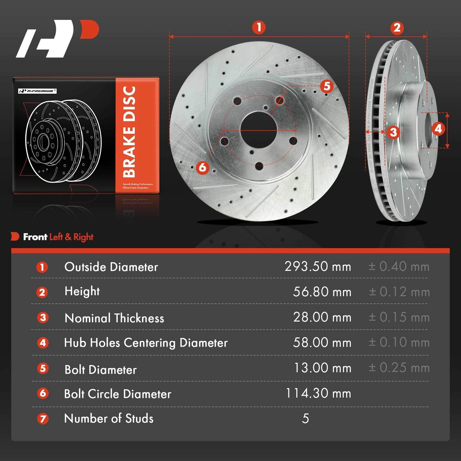 Front Drilled Brake Rotors for Subaru Legacy (2015-2019)