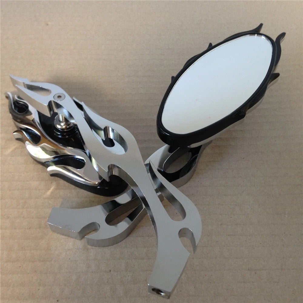 Chrome Flame Style Rearview Mirror for Cruiser Chopper (Any Year)