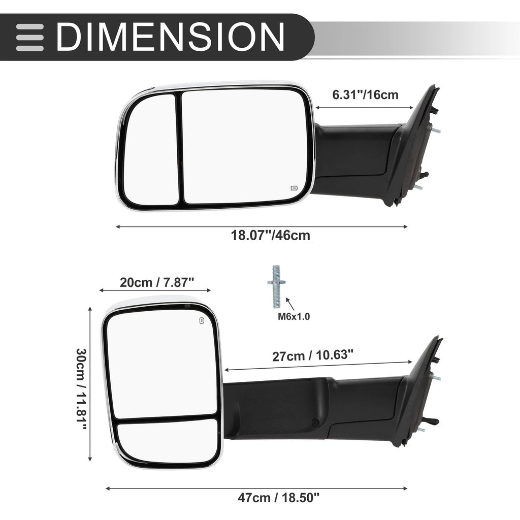 Tow Mirrors for Dodge Ram 1500 (1 Pair, LED Turn Signal Light, Silver Tone)