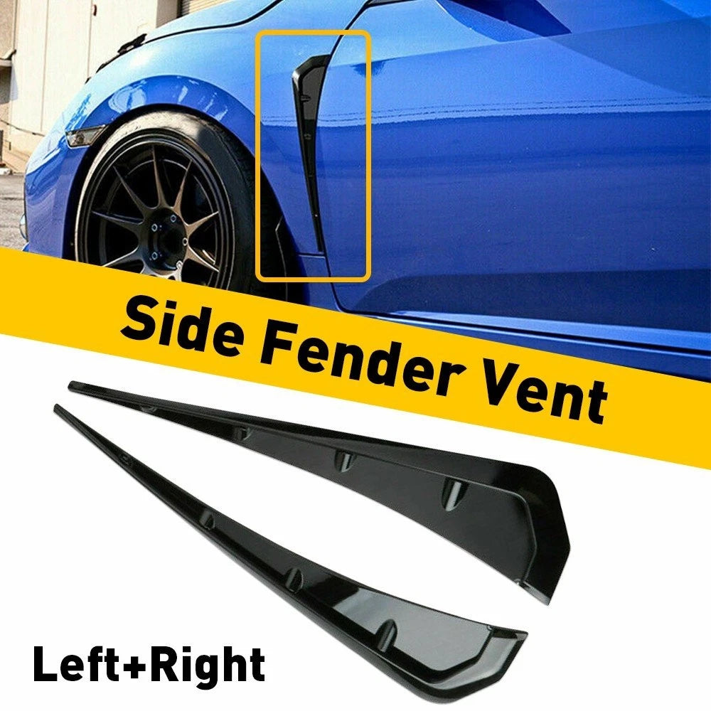 2X Glossy Black ABS Side Fender Vent Covers for Universal Fit (2010–2023)