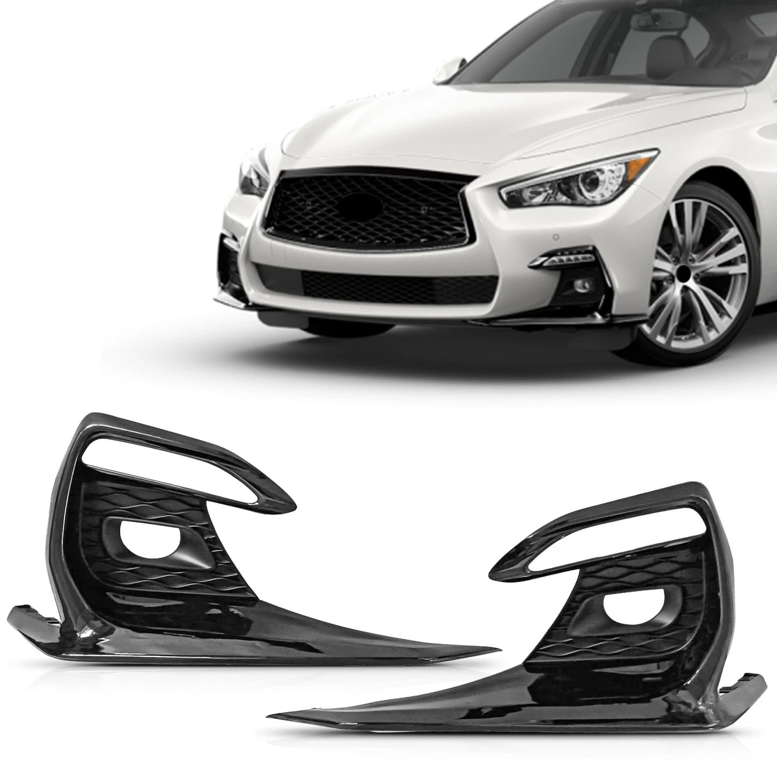 Fog Light Lamp Covers for Infiniti Q50 (2018–2020) Black Grille Bezels