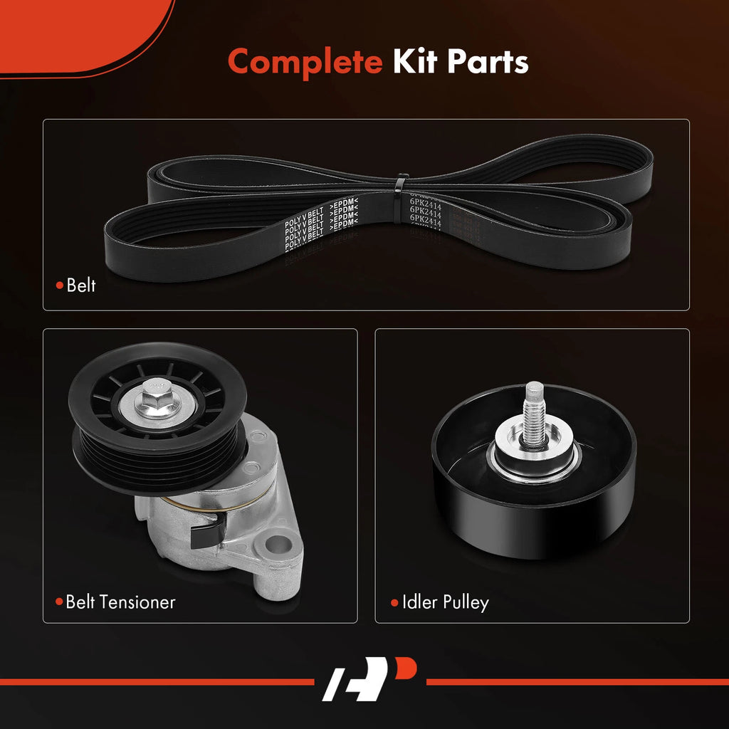 3X Serpentine Belt Drive Component Kit for Chevy Avalanche 2500 (2002-2006)