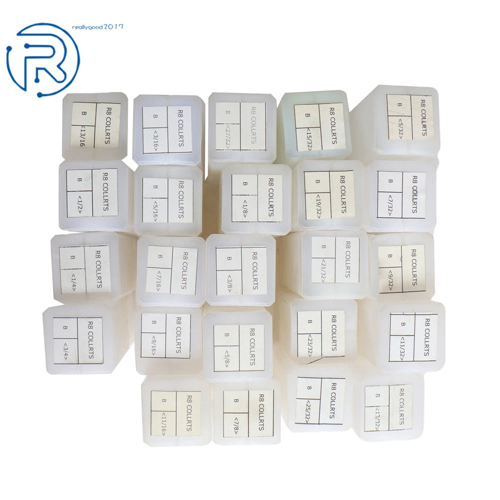 24 Pcs R8 Collet Set for CNC Machines (Precision 1/8" to 7/8")