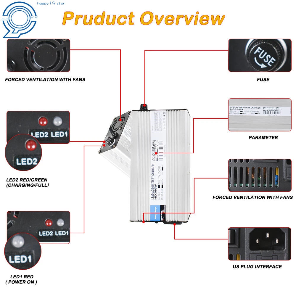 48V 6A Golf Cart Battery Charger for Star Club Car E-Z-Go