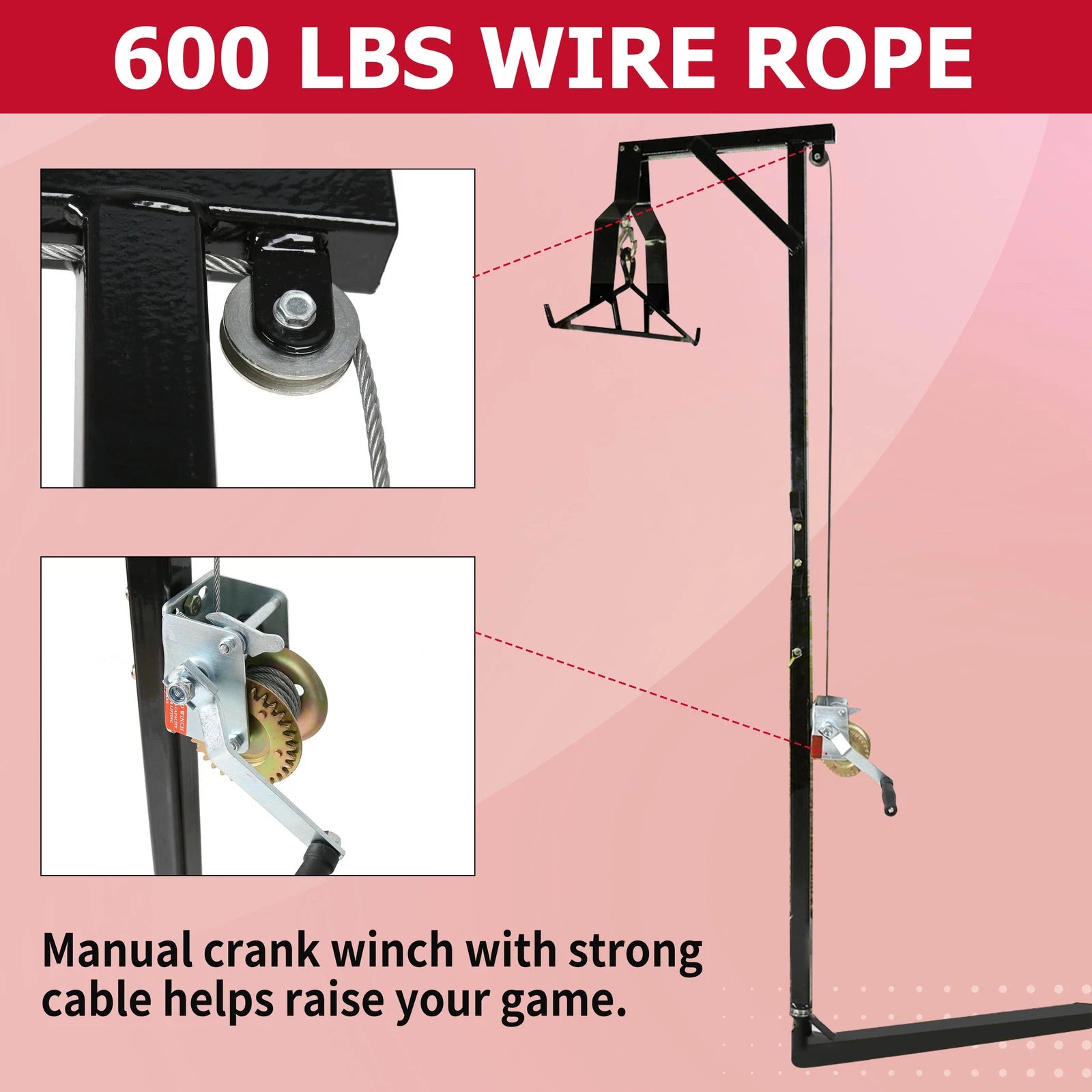 Hitch Mounted Deer Hoist for HECASA (600lb Winch, Swivel, Gambrel)