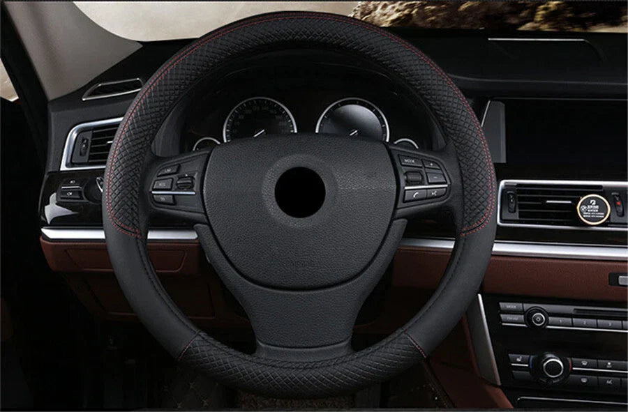 15" PU Leather Nonslip Car Steering Wheel Cover for Universal Models