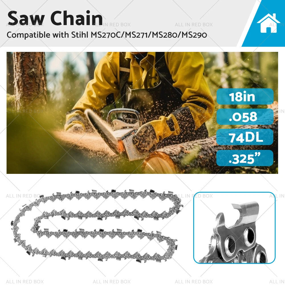 Tungsten Chainsaw Chain Semi Chisel 18" .325" .058 74DL for Stihl MS271 (2011–2023)