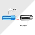 20Pc M12X1.5 Sky Blue JDM Open-End Acorn Wheel Lug Nuts + Extension 25mmx60mm