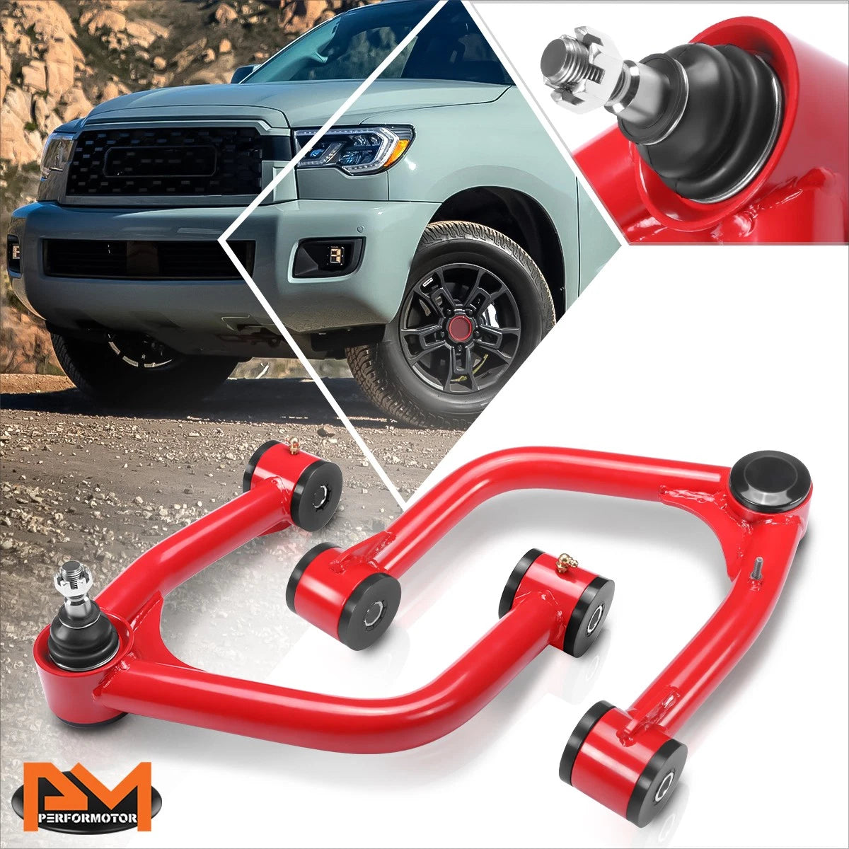 Set of 2 J2 Red 2-4" Lift Front Upper Control Arms for Toyota Sequoia Tundra (2007–2022)