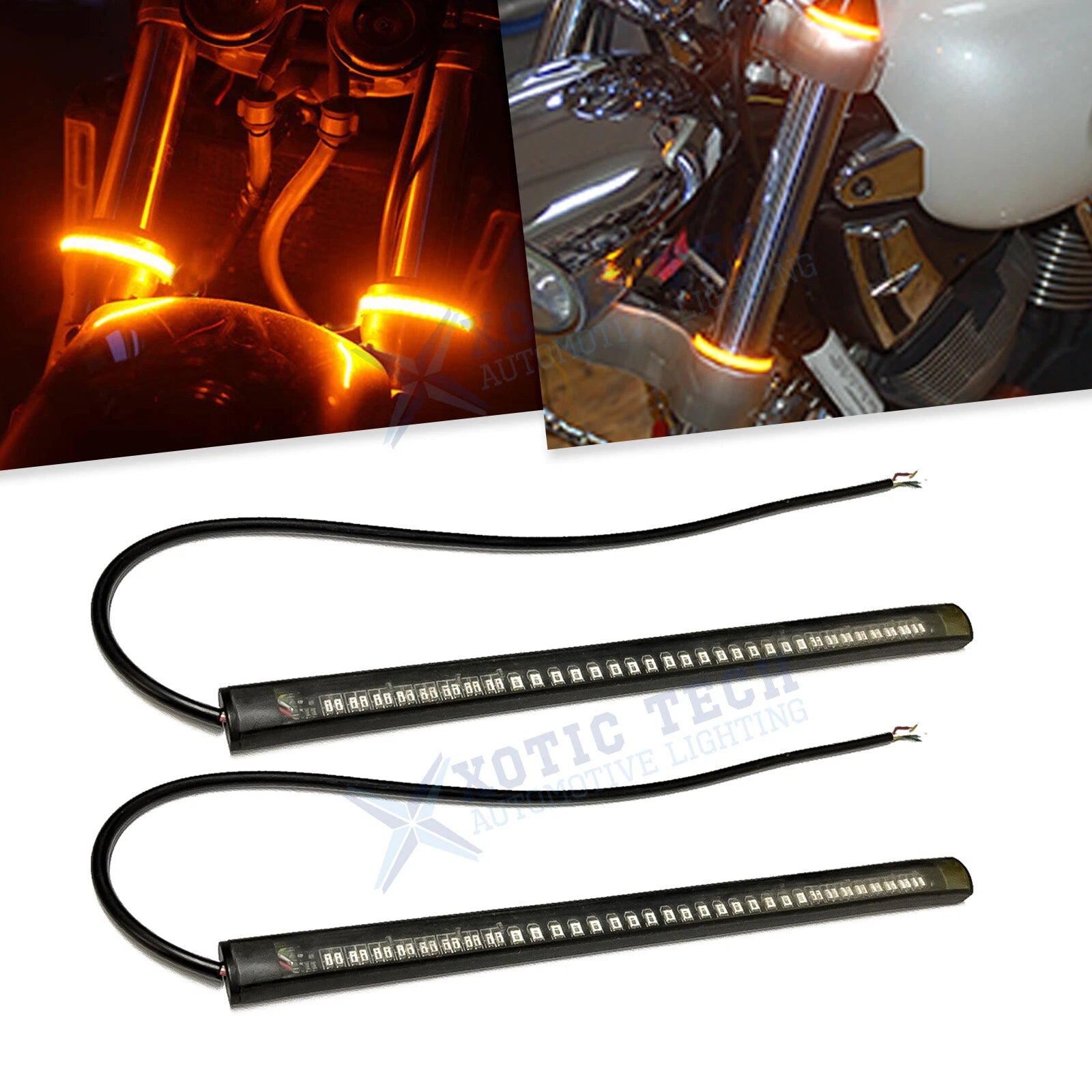 2x 32-SMD Amber LED Fork Turn Signal Strip Light for Harley (—–—)