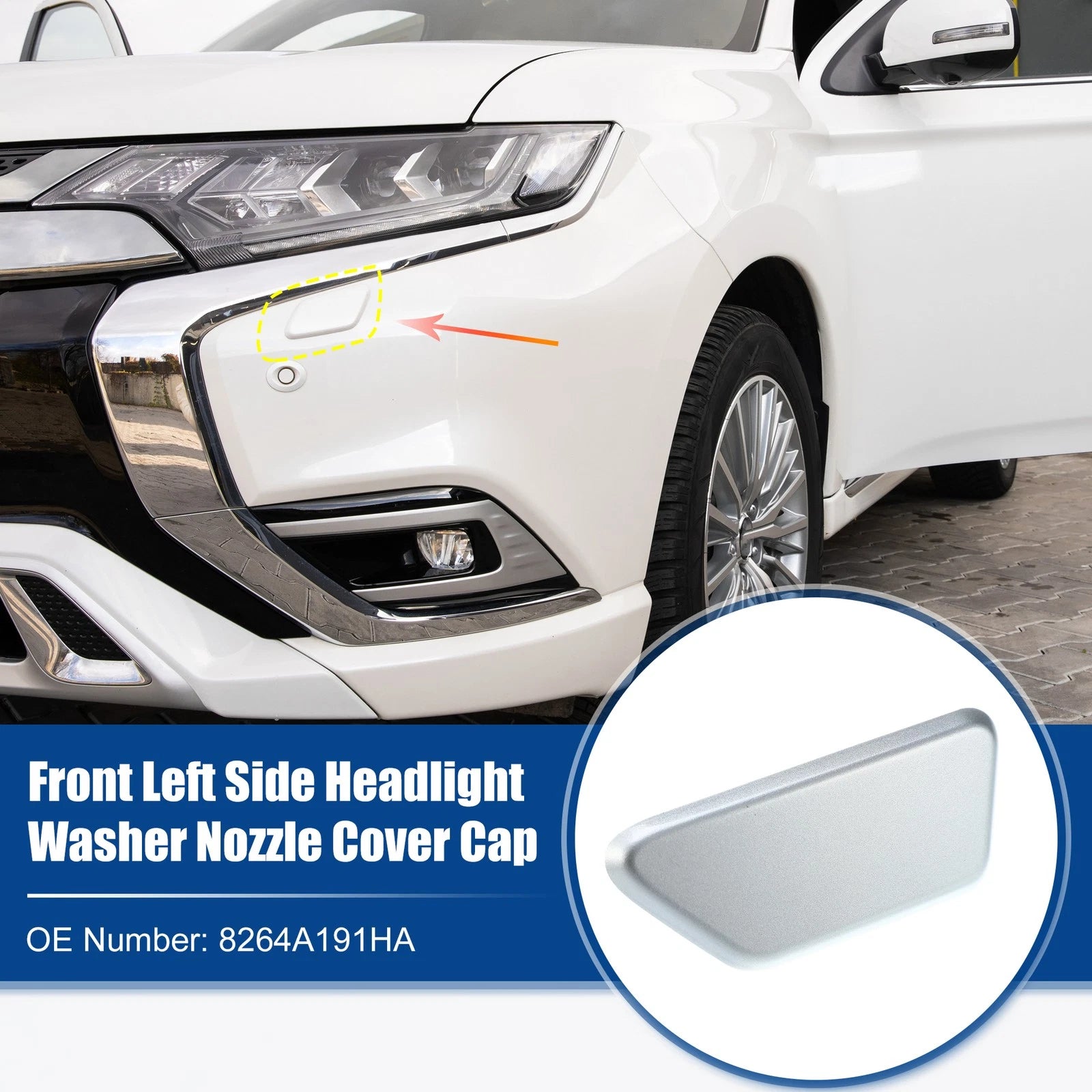 Left Headlight Washer Nozzle Cover for Mitsubishi (No. 8264A191HA) Silver Tone