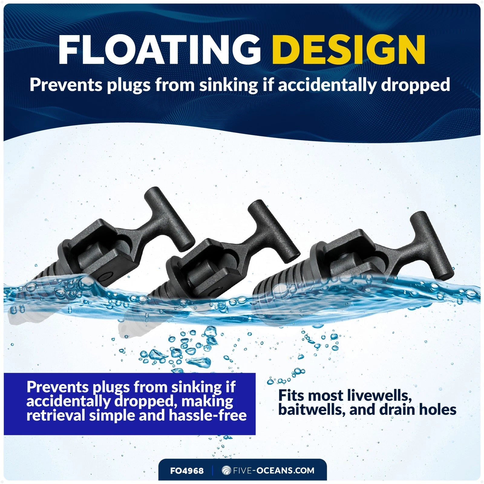 3X Floating Livewell Drain Plugs for Various Boats (1/2", 5/8", 3/4")