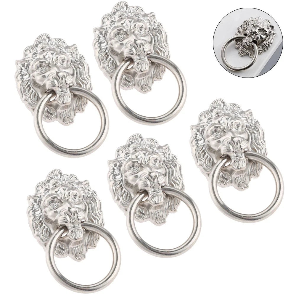 5X Zinc Alloy Lion Head Door Pull Handle Ring Knob Hardware Decor