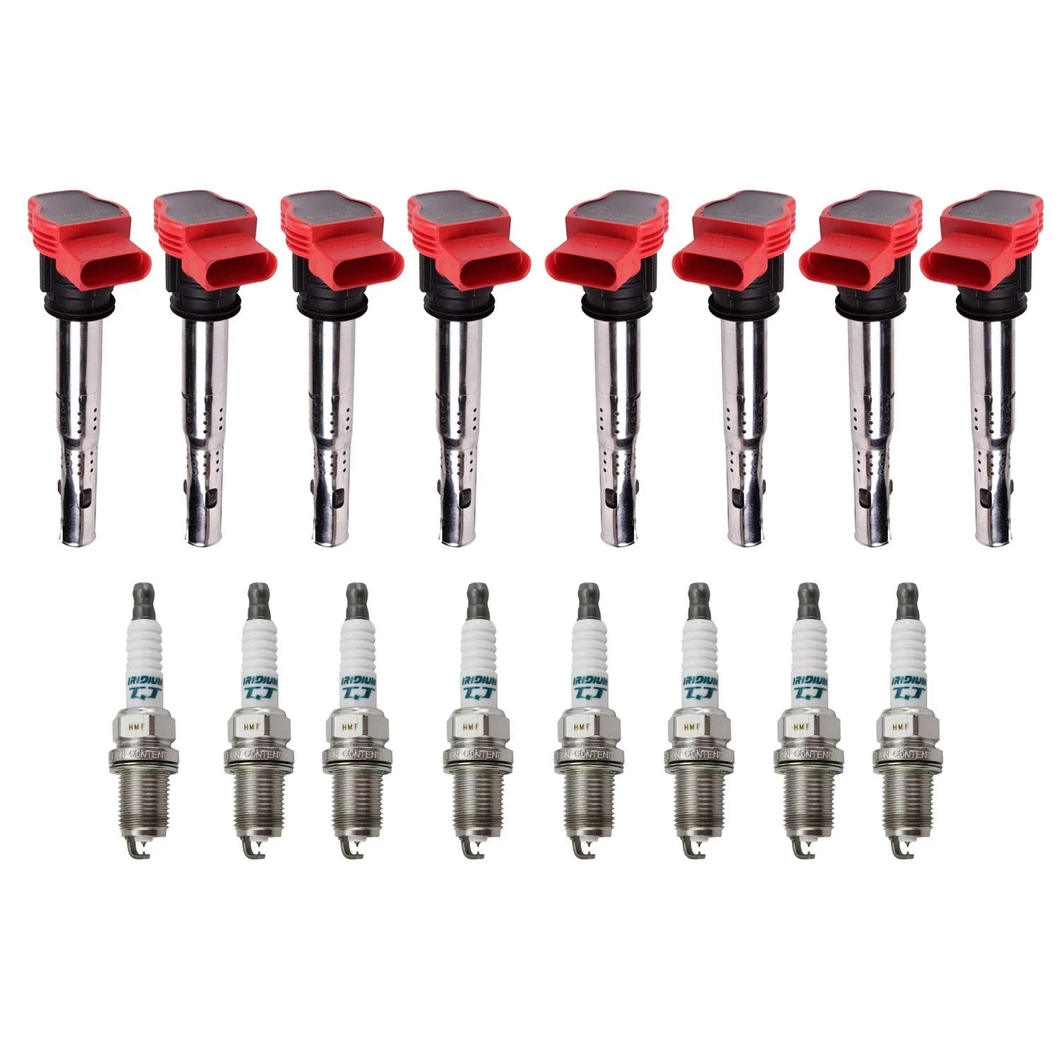 Set of 8 Ignition Coils & Denso Iridium TT Spark Plugs for Volkswagen Audi