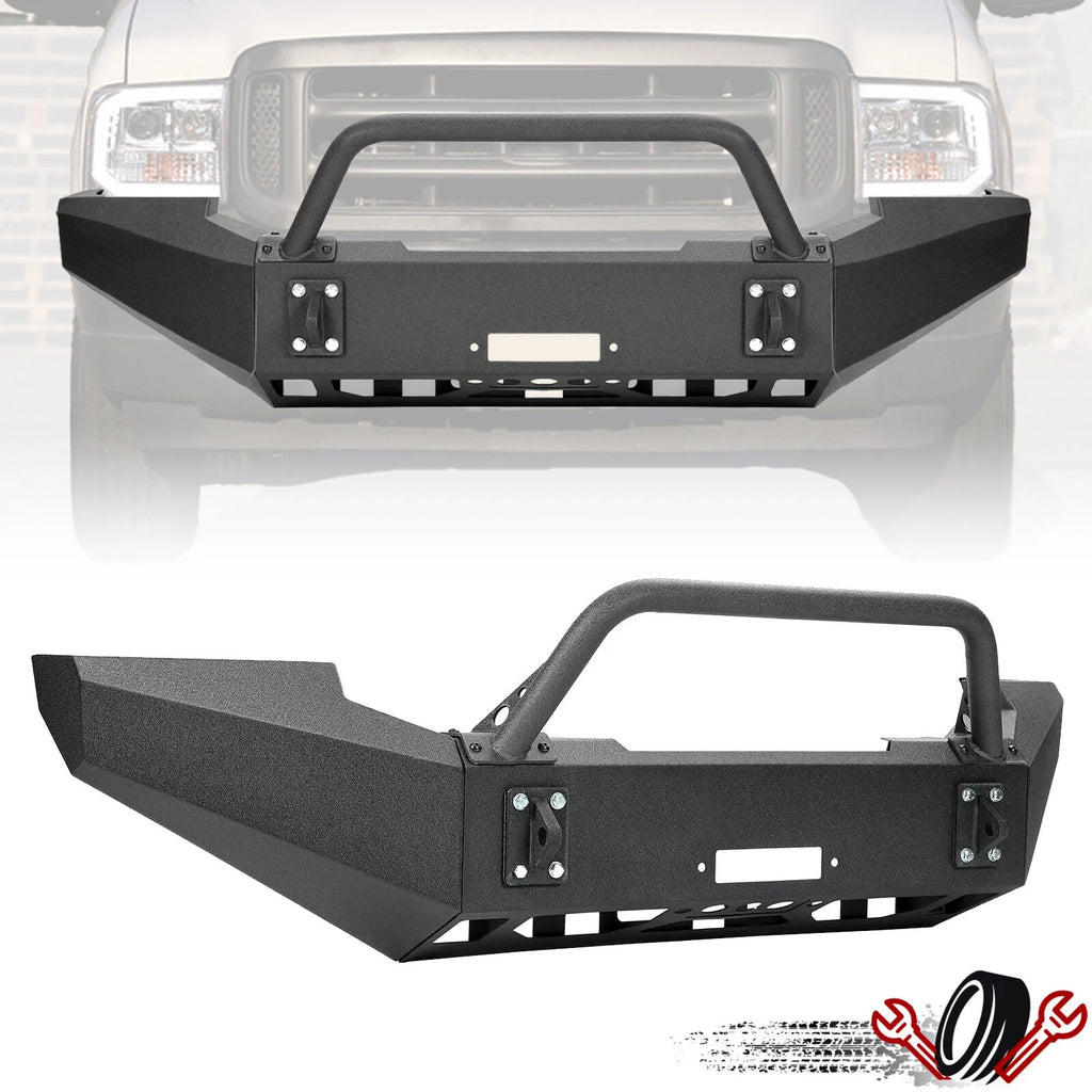 Black Steel Front Bumper Assembly for Ford F-250 F-350 Super Duty (1999–2004)