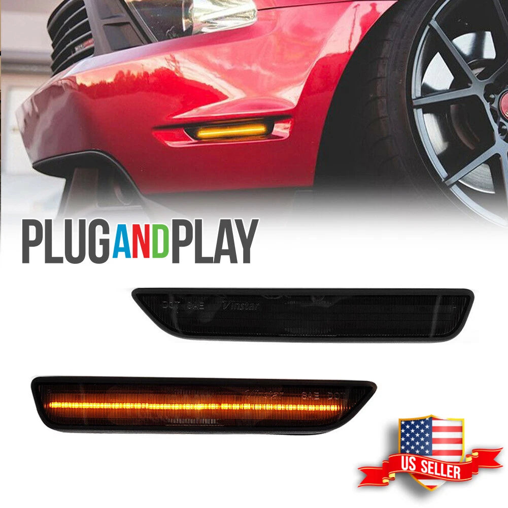 2X Smoked Lens Front Side Marker Lights Amber LED for Ford Mustang (2010–2014)