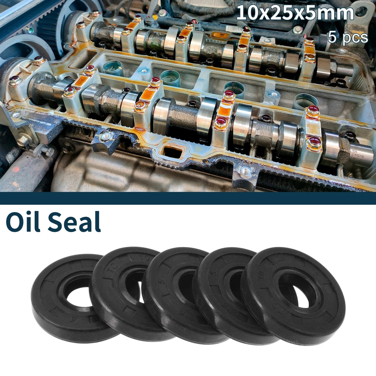 Set of 5 Oil Seal Rotary Shaft Seal NBR Rubber 10x25x5mm