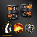 Headlight Assembly for Chevy Silverado 1500 (2014–2015) Black Housing Projector