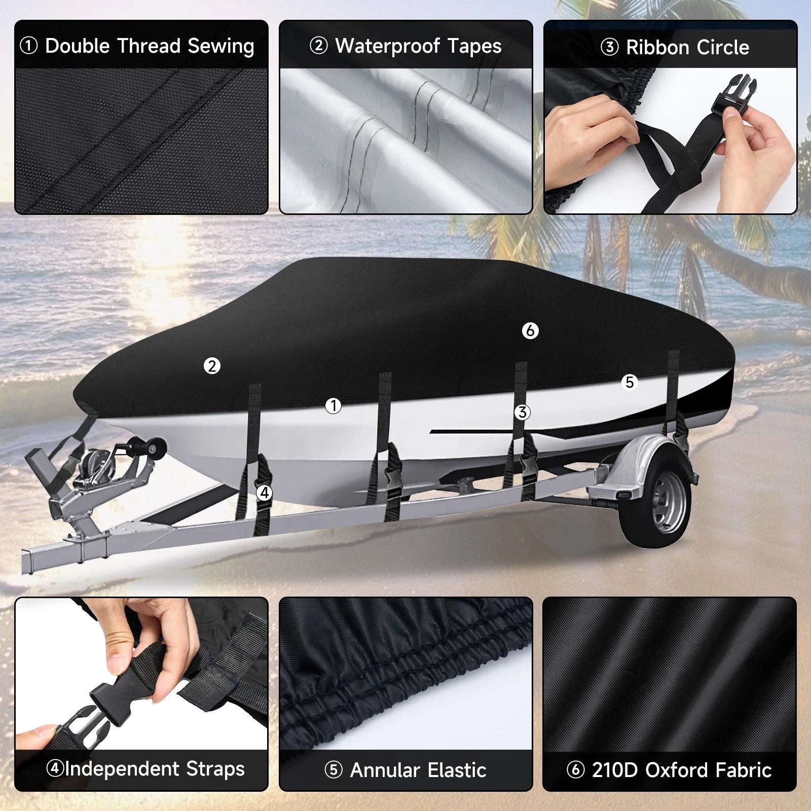 Heavy Duty Waterproof Boat Cover for V-Hull Bass Runabout (20ft-22ft)