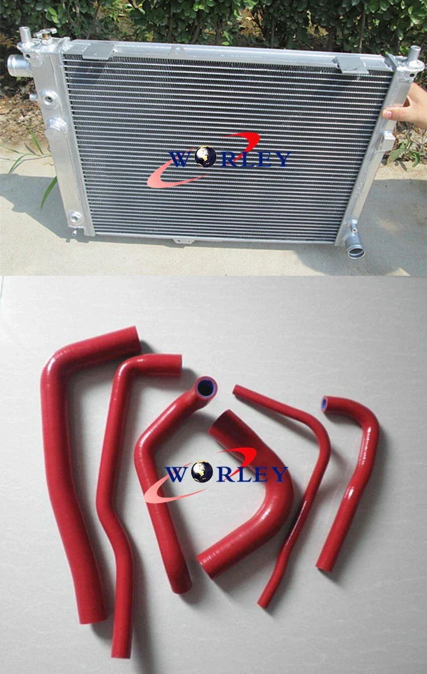 Aluminum Radiator + Red Hose for SAAB 9000 Aero B234 2.3L 16V Turbo (1993-1998)