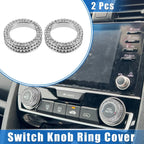 2 x Car AC Switch Knob Ring Covers for Honda Civic (2016-2021) Silver Tone