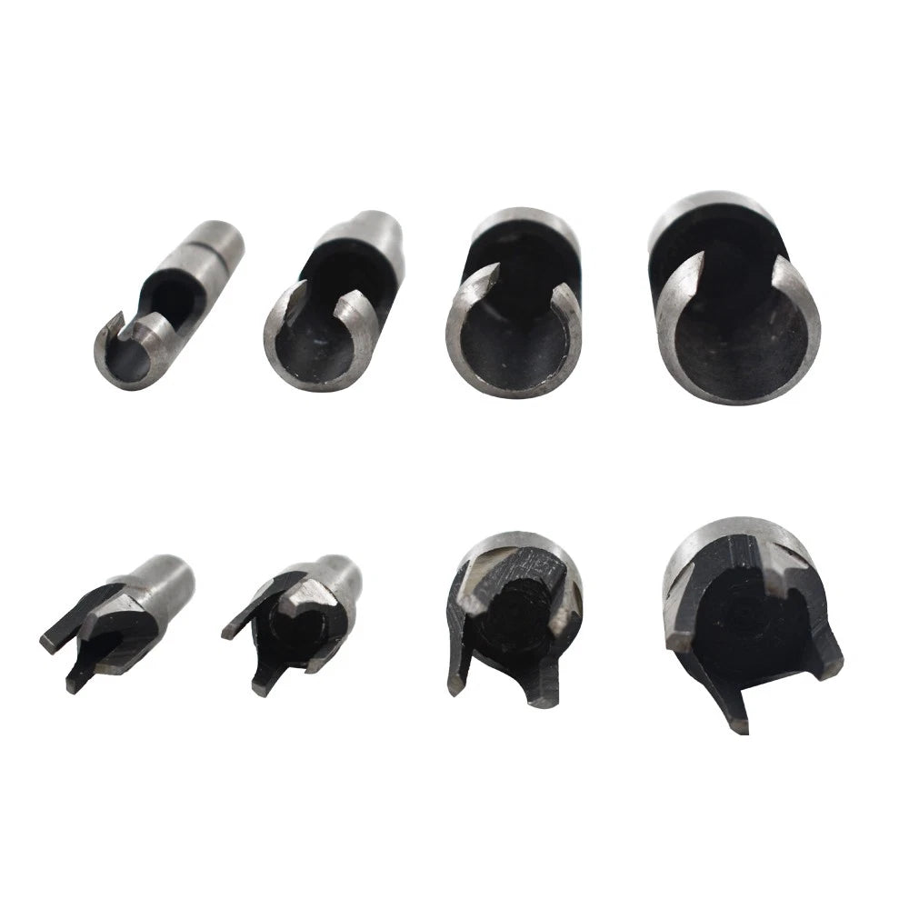 Set of 8 Carbon Steel Wood Plug Hole Cutters for Various Models