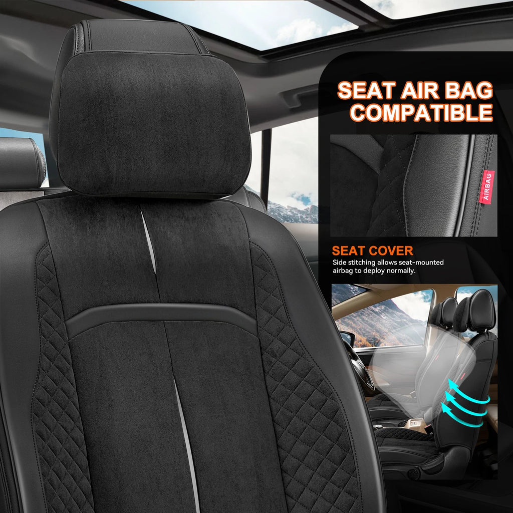 Set of 2 Universal Seat Covers for Cars (1st & 2nd Row) - Black