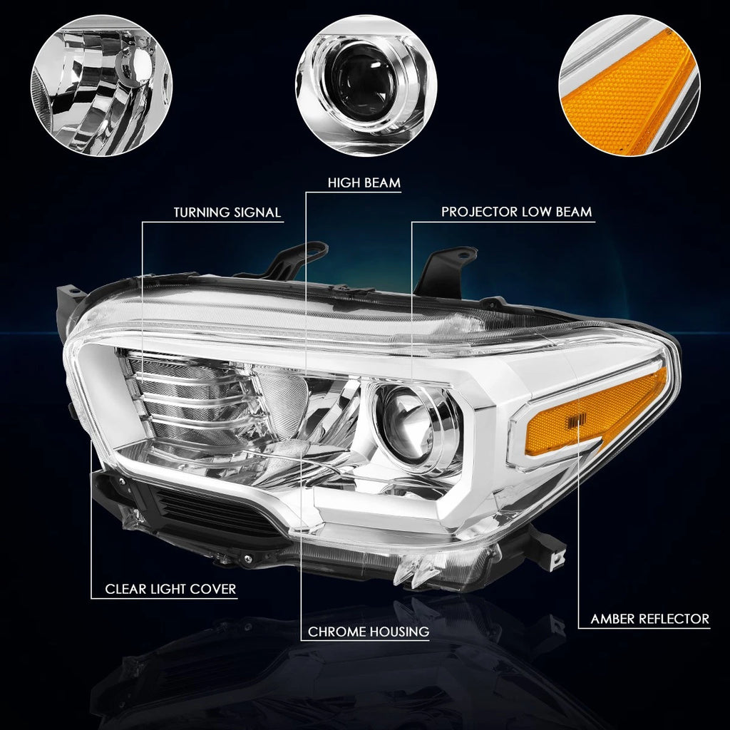 Projector Headlights for Tacoma (2016–2020) - Chrome Housing, Amber Side