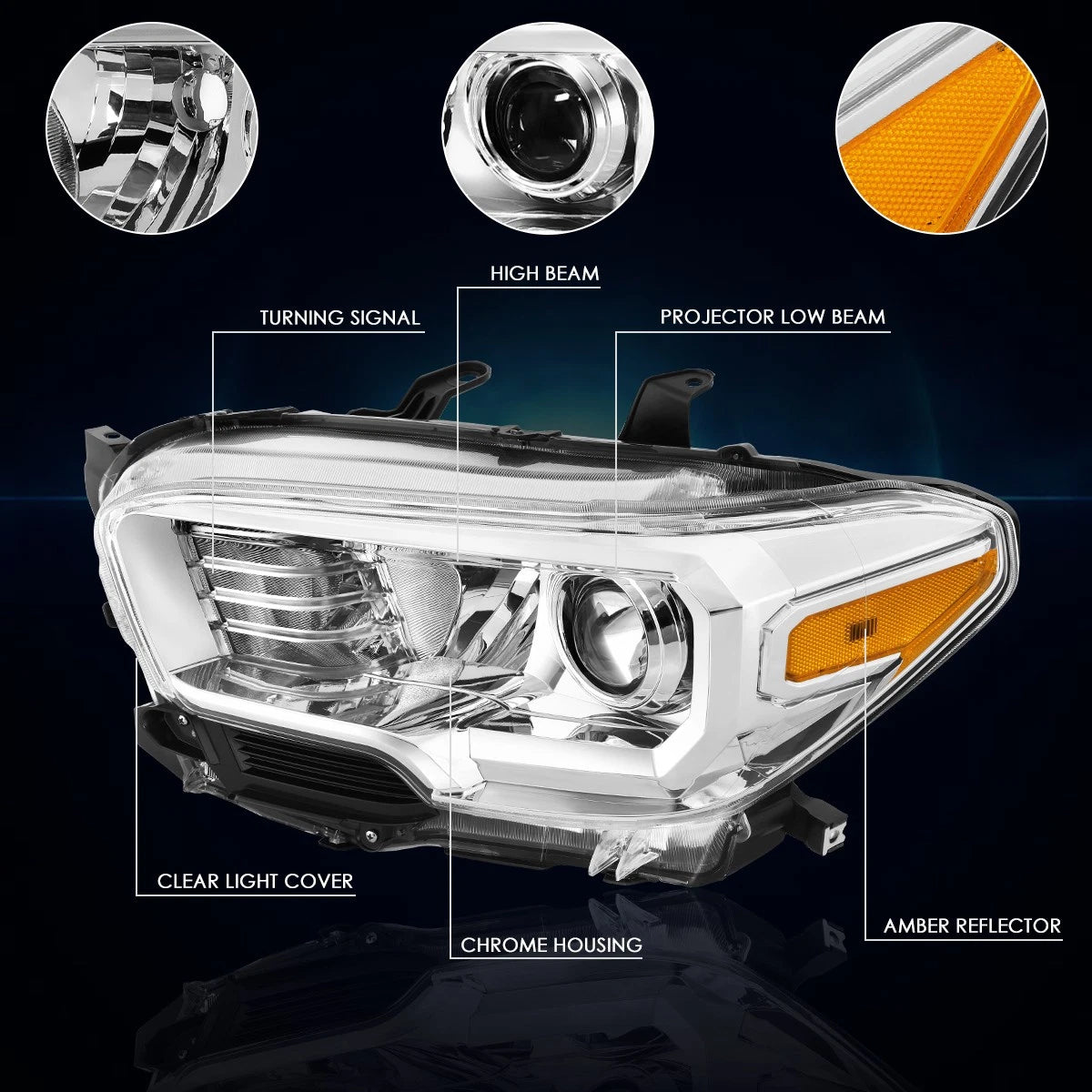 Projector Headlights for Tacoma (2016–2020) - Chrome Housing, Amber Side