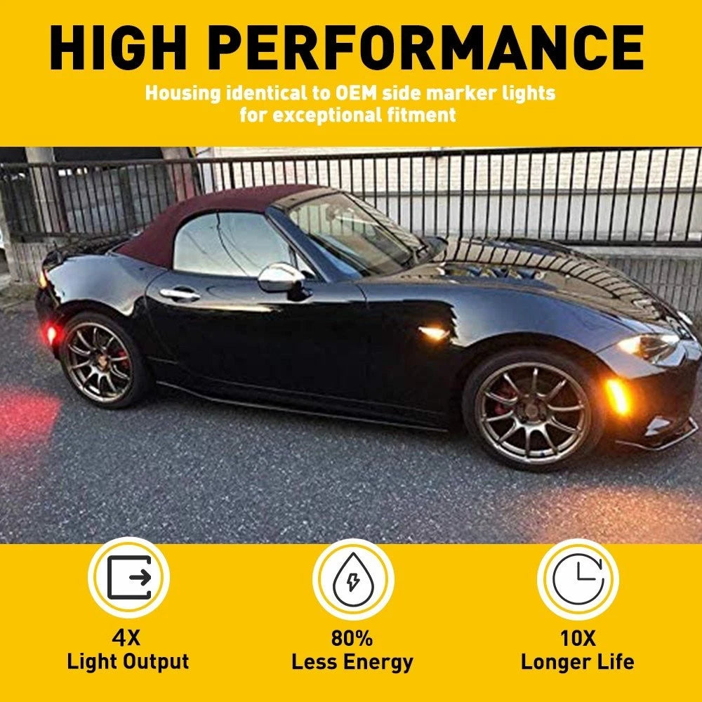 Set of 4 Smoked Lens LED Side Marker Lights for Mazda Miata MX-5 (2016–UP)