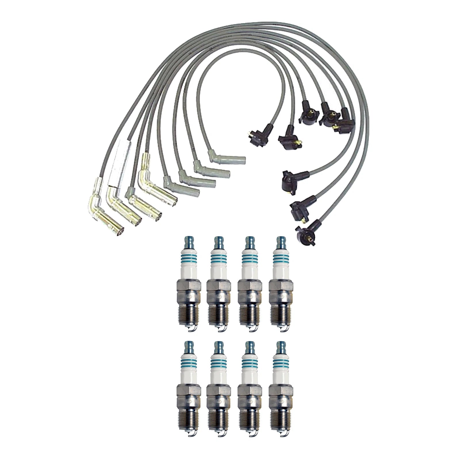 Denso 8mm Wire Set & 8 Iridium Power Spark Plugs for Ford Mercury 5.0 V8 (–)