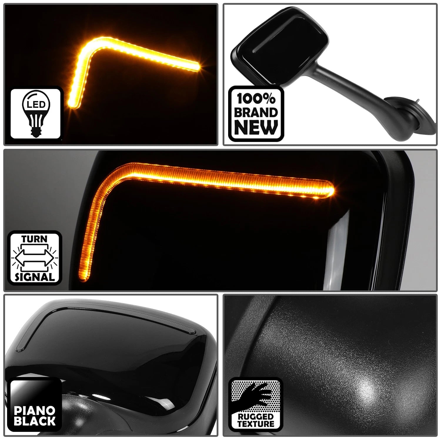 L-Shape LED Sequential Turn Signal Hood Mirrors for Freightliner Cascadia (2008–2017)