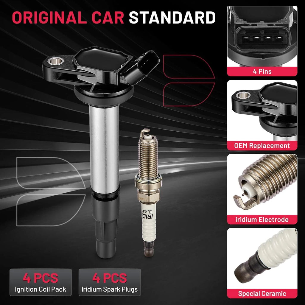 4x Ignition Coil and Iridium Spark Plug for Toyota Corolla (2009-2017)