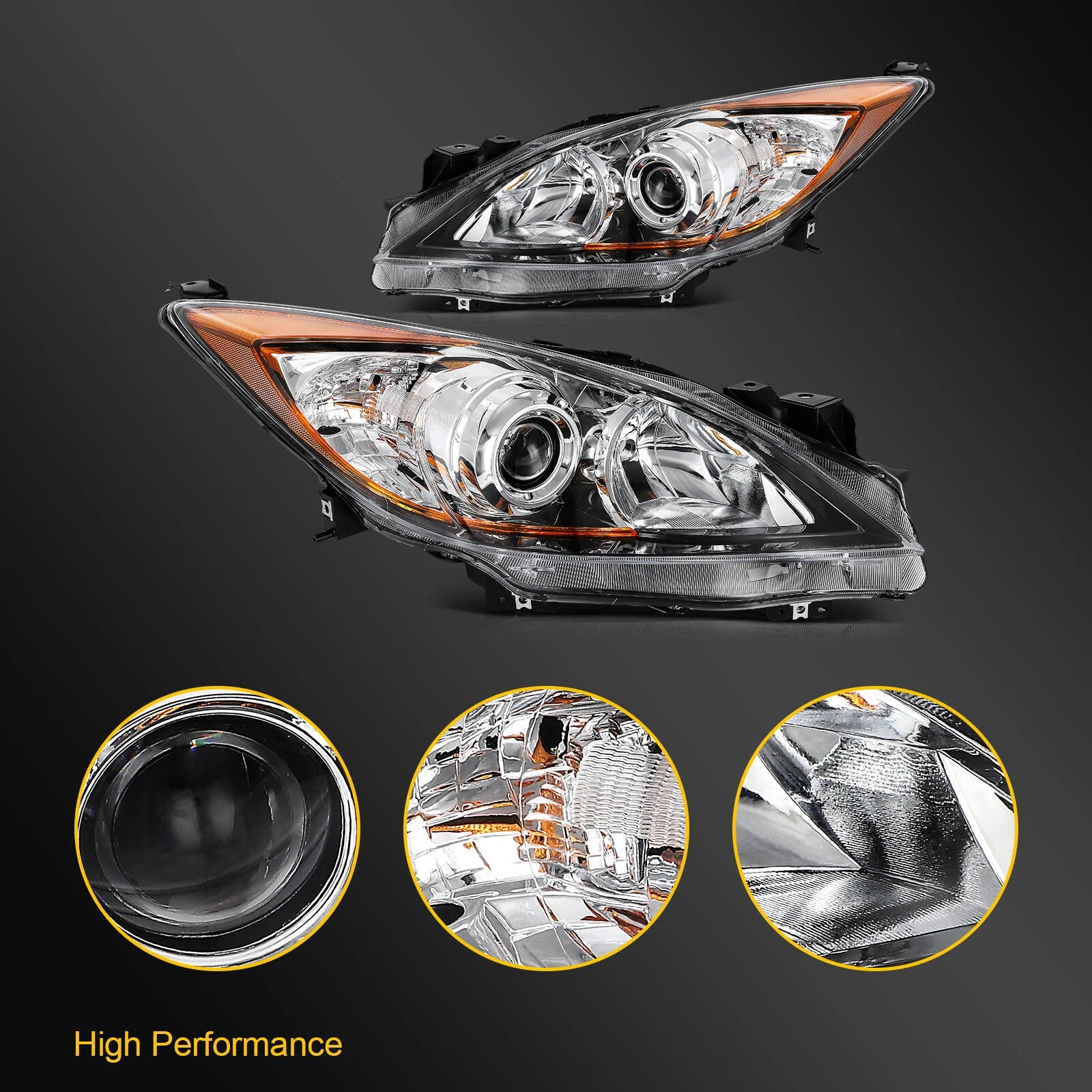 Headlight Assembly for Mazda 3 (2010–2013) Chrome Housing Pair