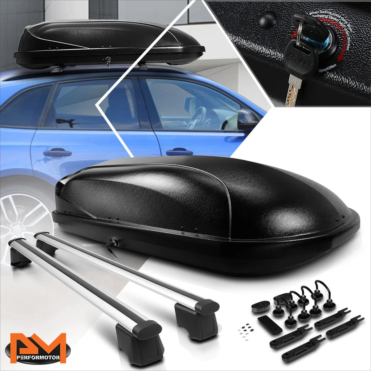 Aluminum Cross Bar Roof Rack for Audi Q5 (2009–2016) + Black Storage Box & Keys