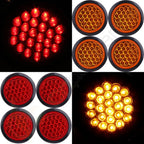 8pcs 4" 24 LED Side Marker Trailer Clearance Tail Lamps Round Red Amber