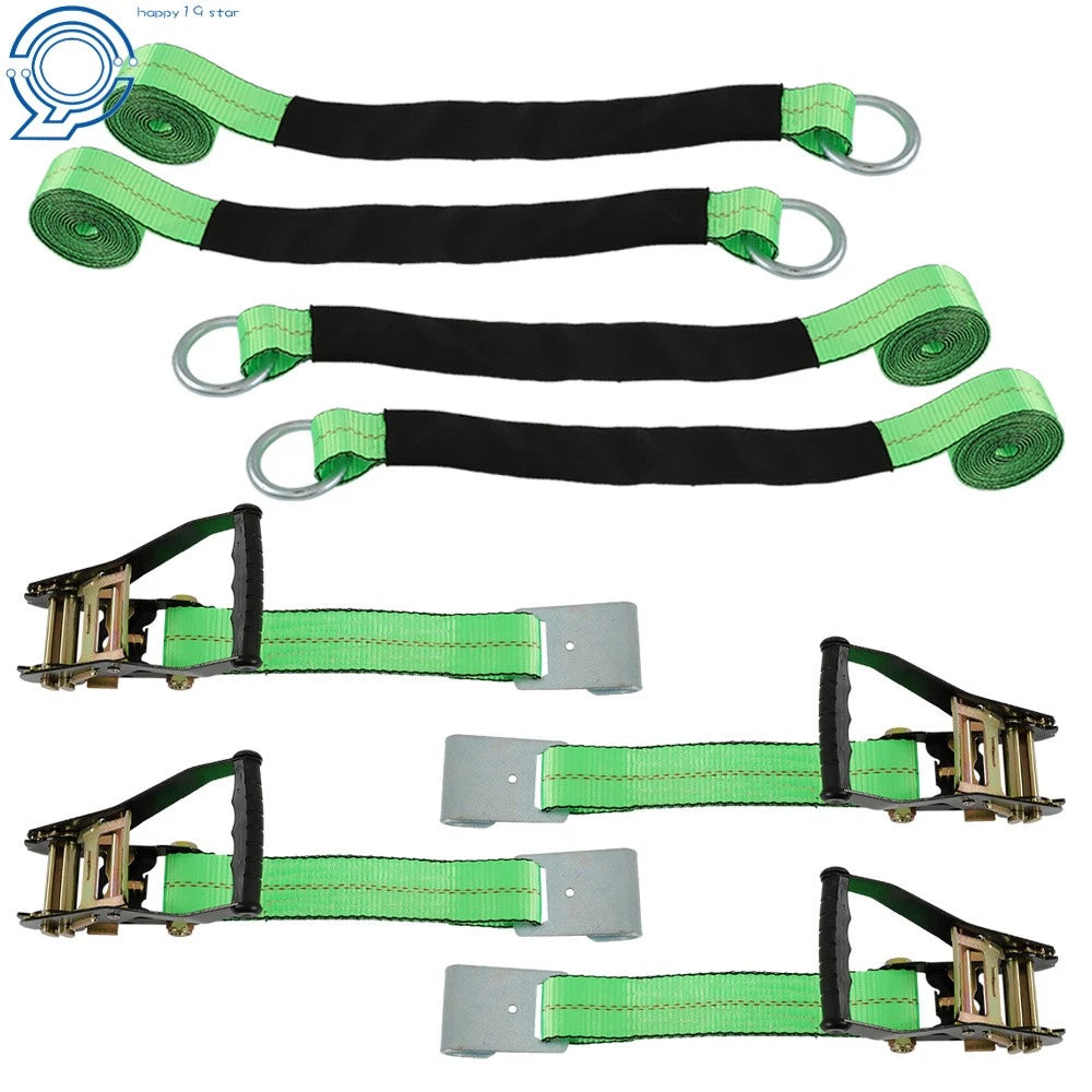 Set of 4 Tie Downs with Flat Hooks for Universal Use (2 Inch x 96 Inch)