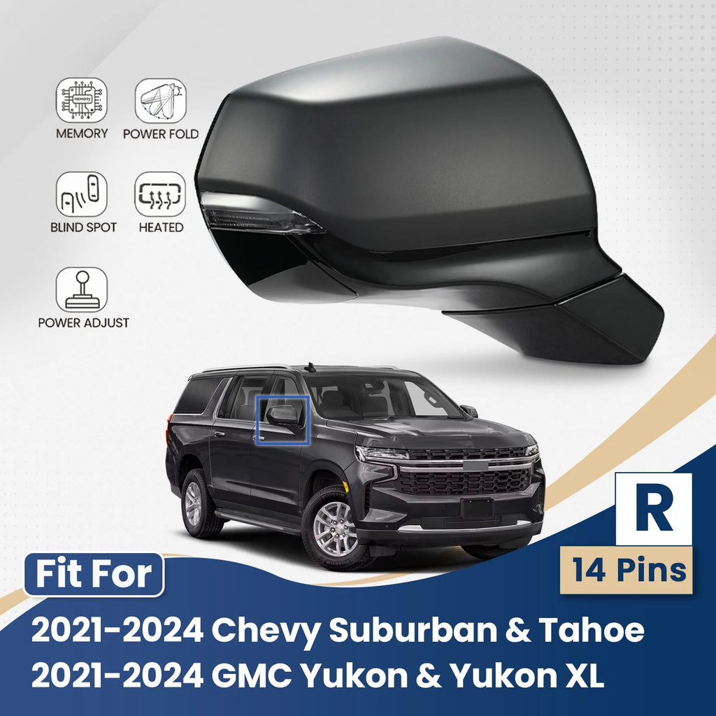 Side Mirror for Chevy Suburban Tahoe GMC Yukon (2021–2024) Right w/BSD 14 Pins