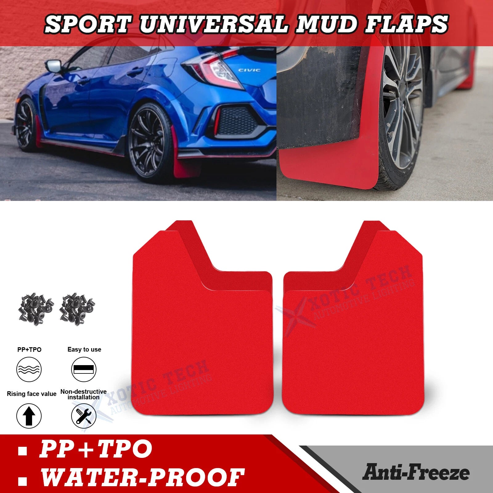 Front Rear Red Mud Flaps Splash Guards for Honda Civic & Accord (2010–2025)