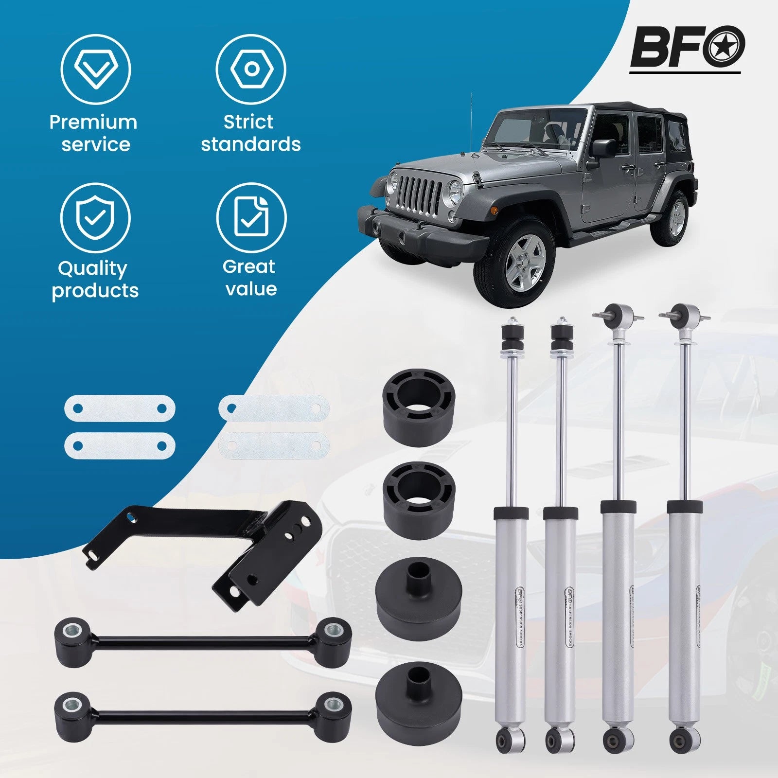 2.5" Suspension Lift Kit for Jeep Wrangler JK (2007–2018) Fit 35" Tire