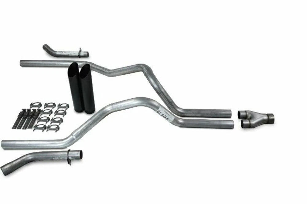 2.5" Dual Exhaust Kit Y Pipe for Chevy GMC 1500 (2019–2025) Black Tips Corner Exit