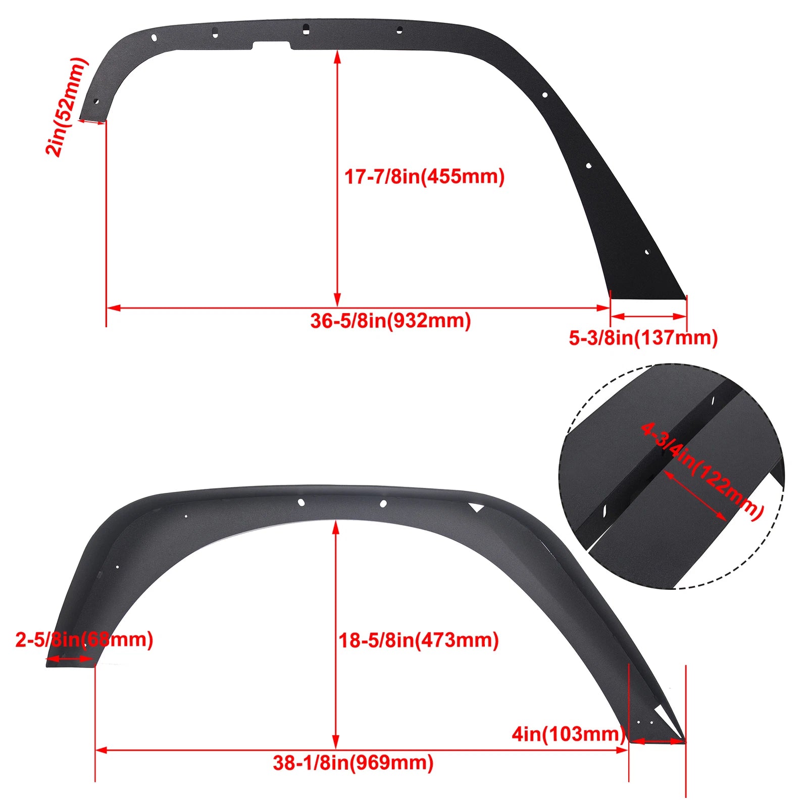 Full Set Flat Style Solid Steel Fender Flares for Jeep Wrangler (2007–2018)