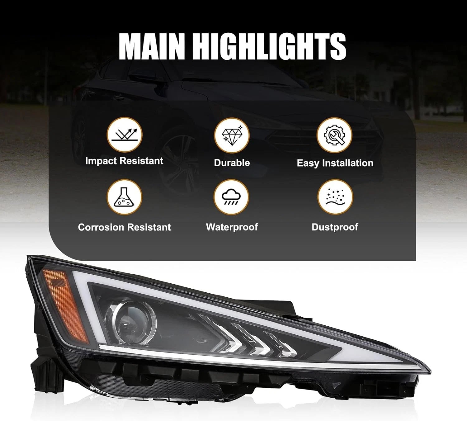 Headlight Assembly for Hyundai Elantra Sedan (2019–2020) Right Halogen