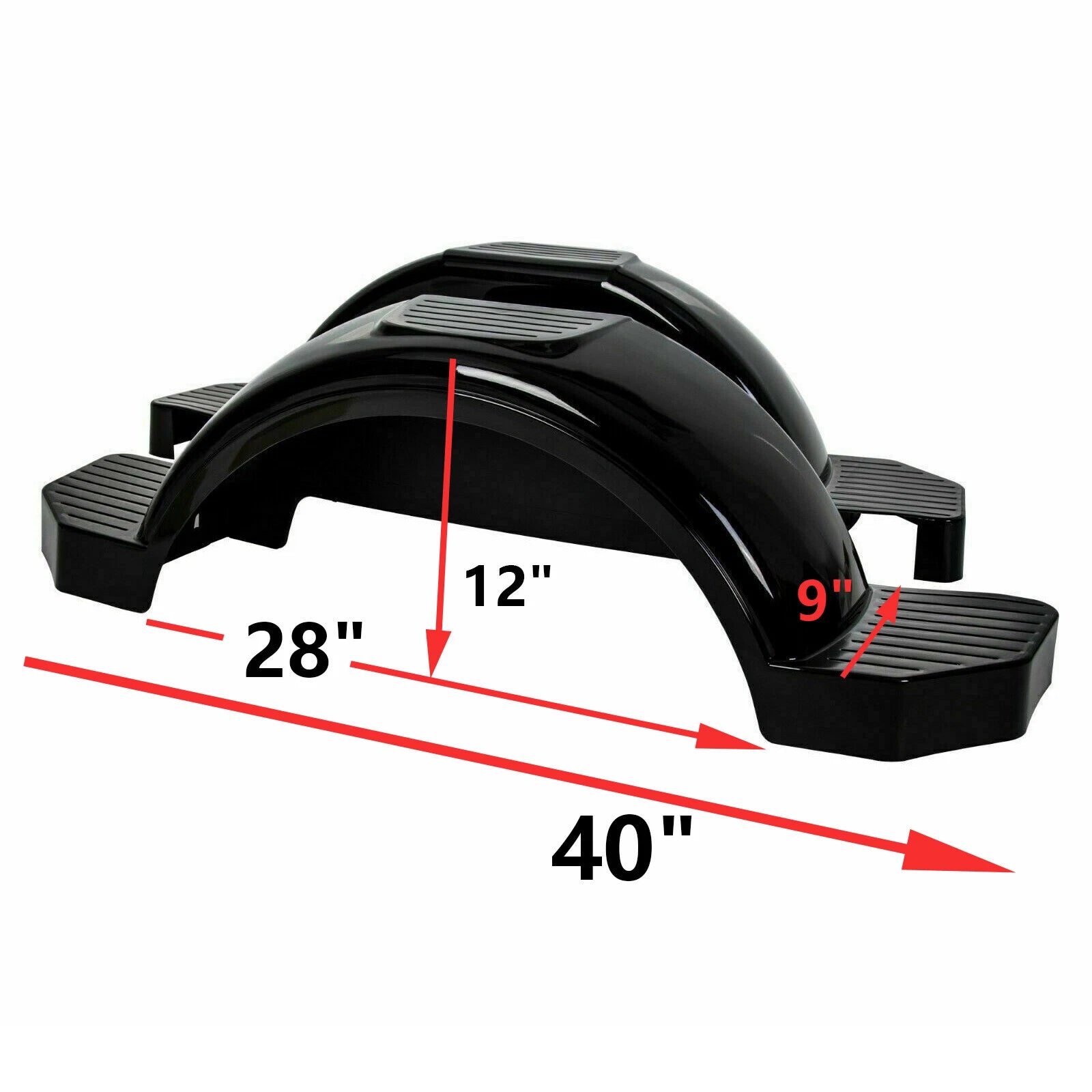 Set of 2 Glossy Black Single Axle Trailer Fenders for 13" Wheels