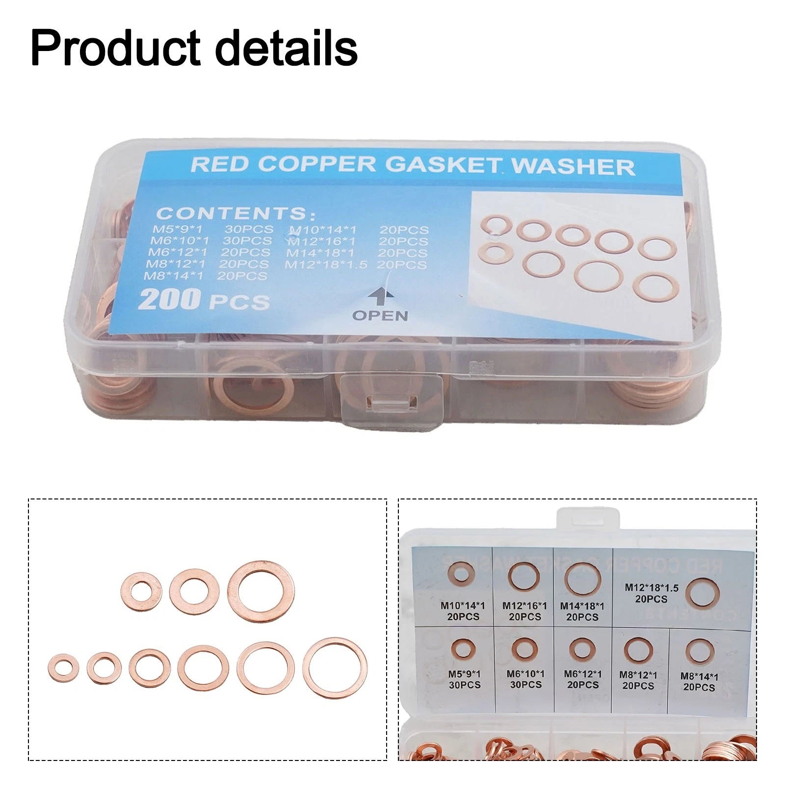 200pcs Copper Washer Assortment Set for Car Marine Plant Engines