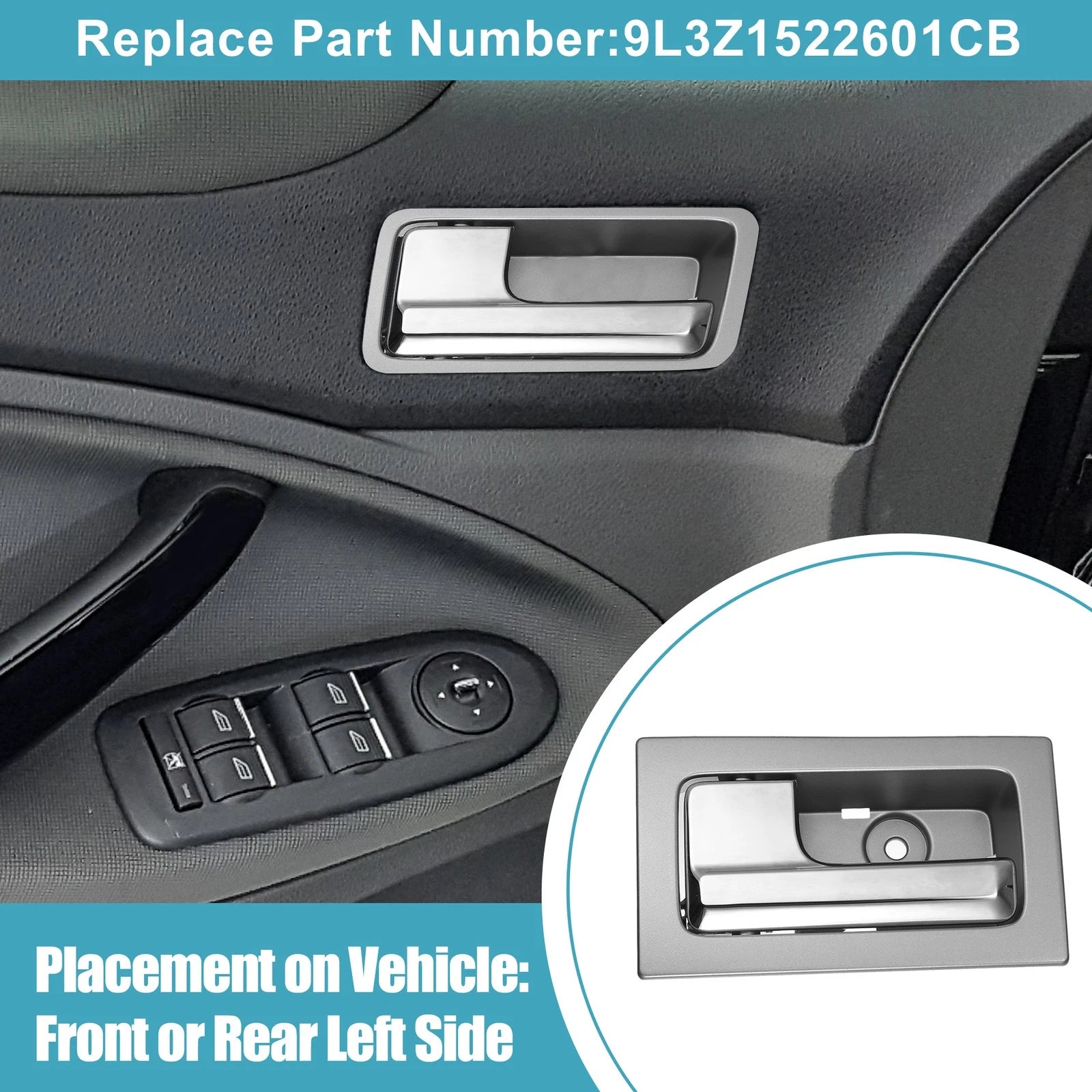 Front Left Interior Door Handle for Ford F150 (2009–2014) 9L3Z1522601CB Gray