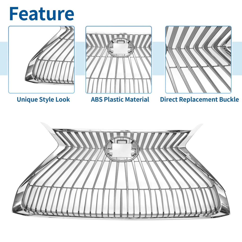 Front Hood Bumper Grille for Lexus ES350 (2019-2021) Chrome Silver Tone
