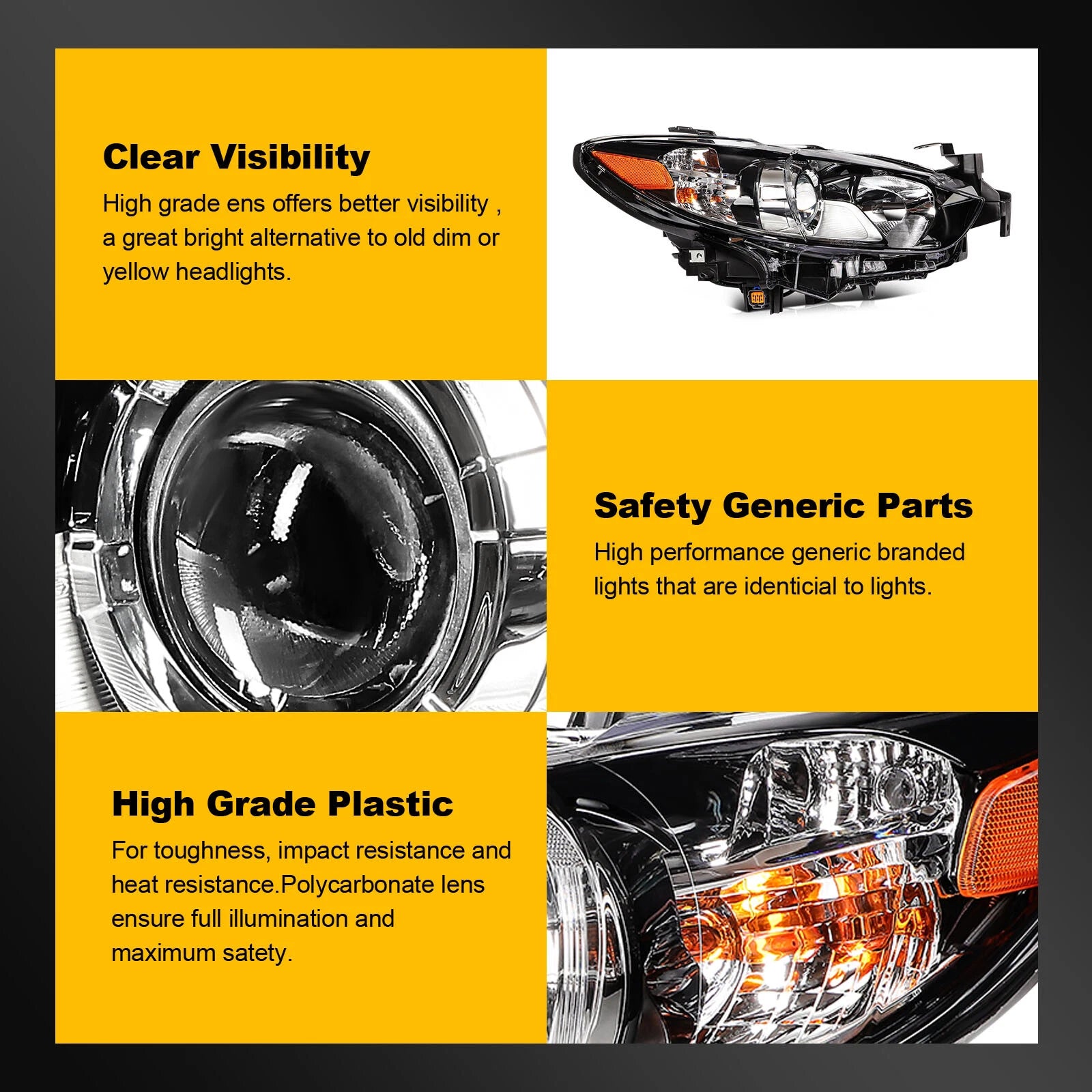 Headlight Assembly Pair for Mazda 6 (2014–2017) Black Housing