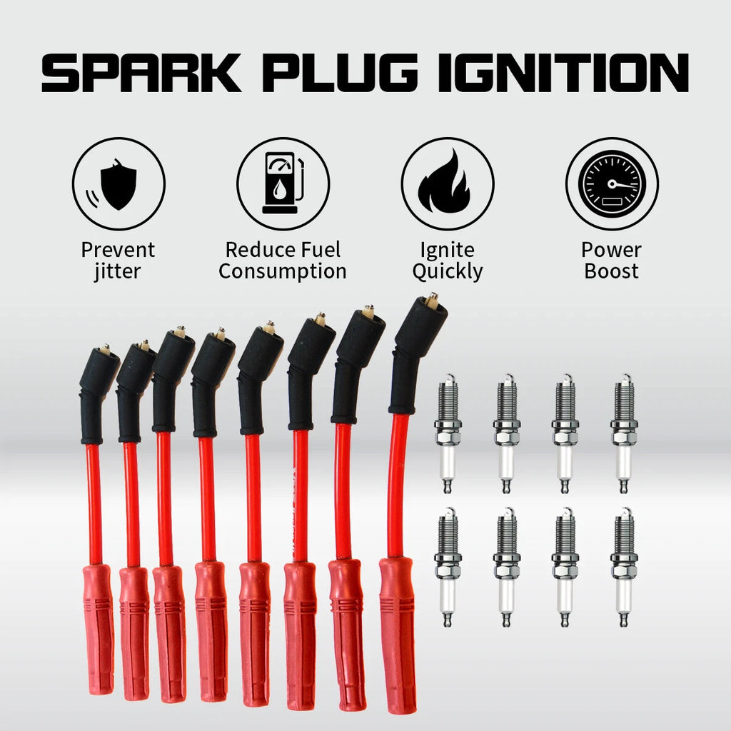 8PCS Spark Plug Wire + 8 Spark Plugs for Camaro Corvette (LS1–LS9)