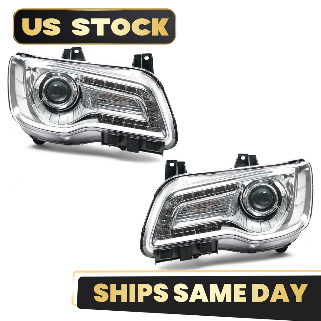 HID Headlight Pair for Chrysler 300 (2017–2022) AFS, Chrome Bezel